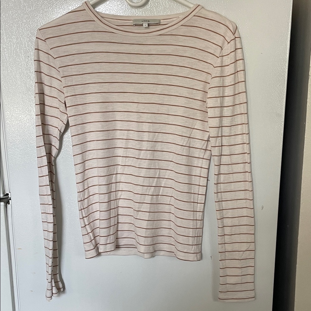 Vince Small Cotton Striped‎ Long Sleeve Tee Everyday Casual Impercection